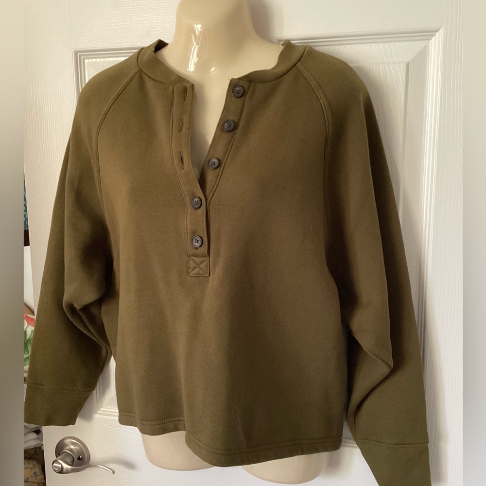 ♦️ MADEWELL MWL Betterterry Henley Sweatshirt S olive green EUC